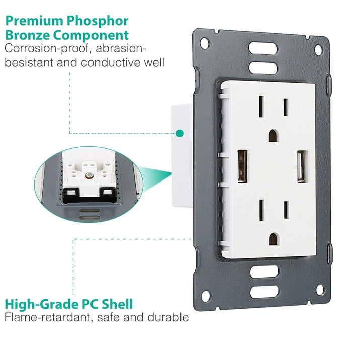 USB Wall Outlet Dual 2.4A USB Wall Charger High Speed Duplex Wall Socket US Standard White Image 6