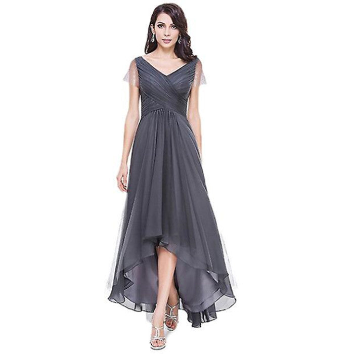 Women Long Prom Dress V Neck Asymmetrical Bridesmaid Dress For Wedding Party Evening Image 1