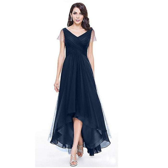 Women Long Prom Dress V Neck Asymmetrical Bridesmaid Dress For Wedding Party Evening Image 3