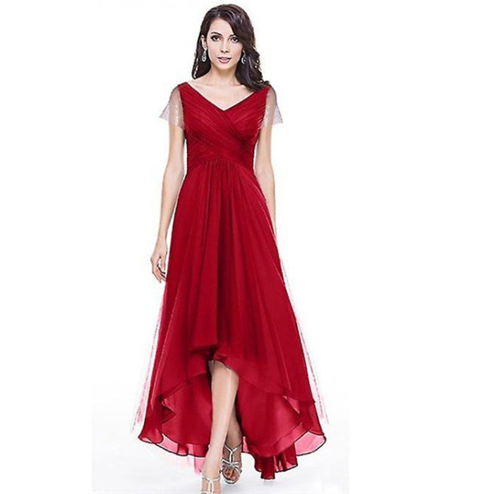 Women Long Prom Dress V Neck Asymmetrical Bridesmaid Dress For Wedding Party Evening Image 4