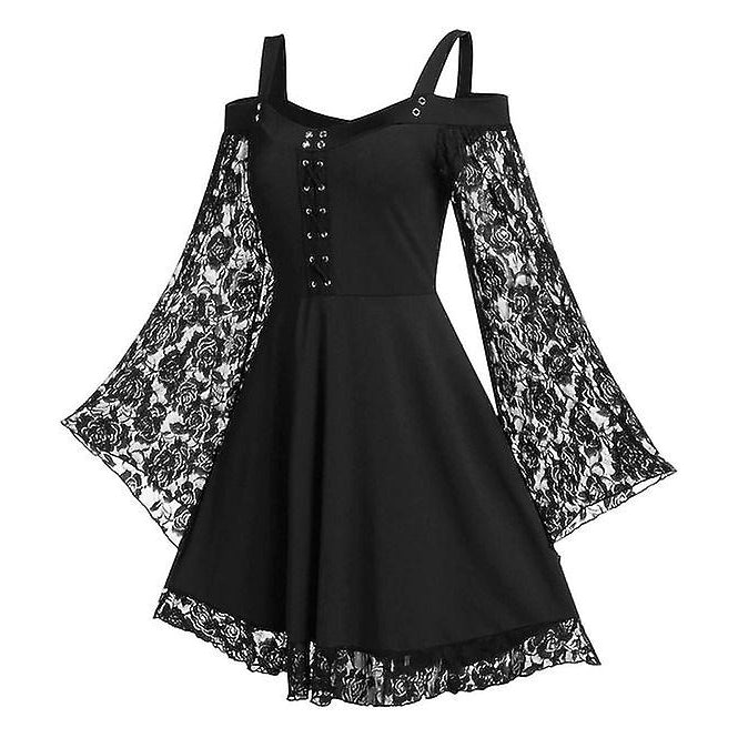 Vintage Lace Women Dress Plus Size Goth Bandage Ladies Cold Shoulder Sexy Dresses Image 1