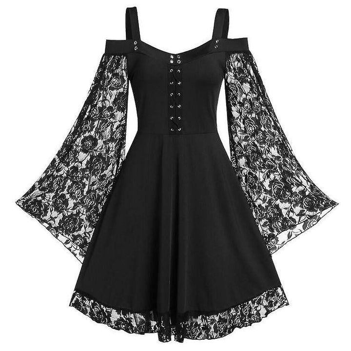 Vintage Lace Women Dress Plus Size Goth Bandage Ladies Cold Shoulder Sexy Dresses Image 2