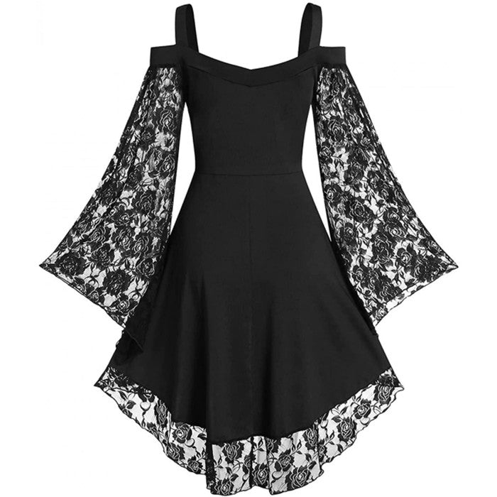 Vintage Lace Women Dress Plus Size Goth Bandage Ladies Cold Shoulder Sexy Dresses Image 4