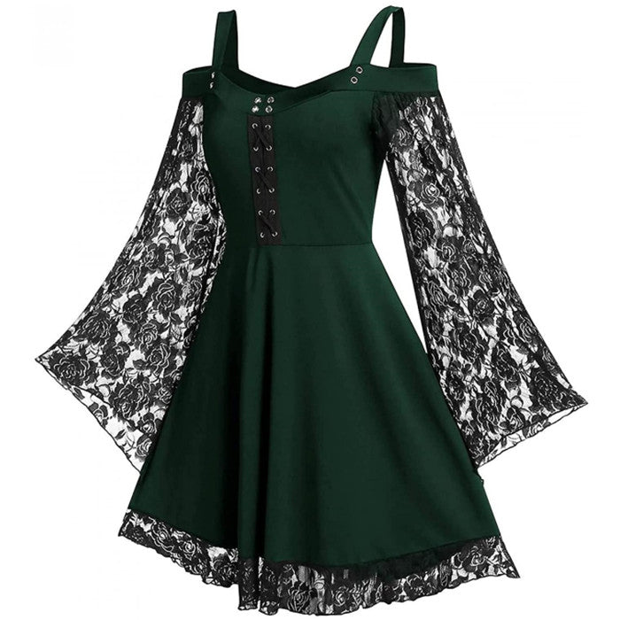 Vintage Lace Women Dress Plus Size Goth Bandage Ladies Cold Shoulder Sexy Dresses Image 1