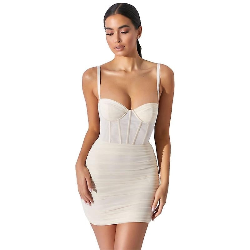 Ladies Sexy Bodycon Dress Corset Ruched Sling Mini Dress Women Evening Night Club Clothing Image 1