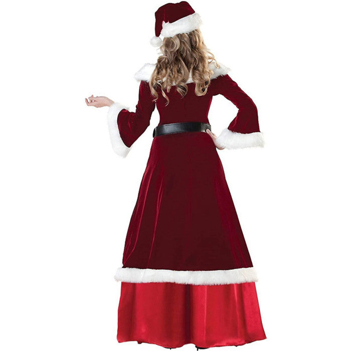 Woman Fancy Dress Mother Christmas V Neck Dress Long Sleeve Retro Luxury Costume Image 2