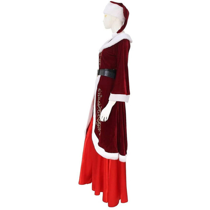 Woman Fancy Dress Mother Christmas V Neck Dress Long Sleeve Retro Luxury Costume Image 3