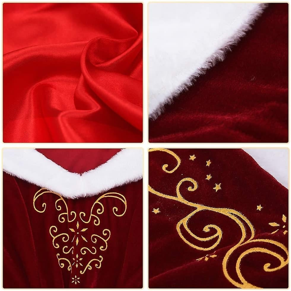 Woman Fancy Dress Mother Christmas V Neck Dress Long Sleeve Retro Luxury Costume Image 4