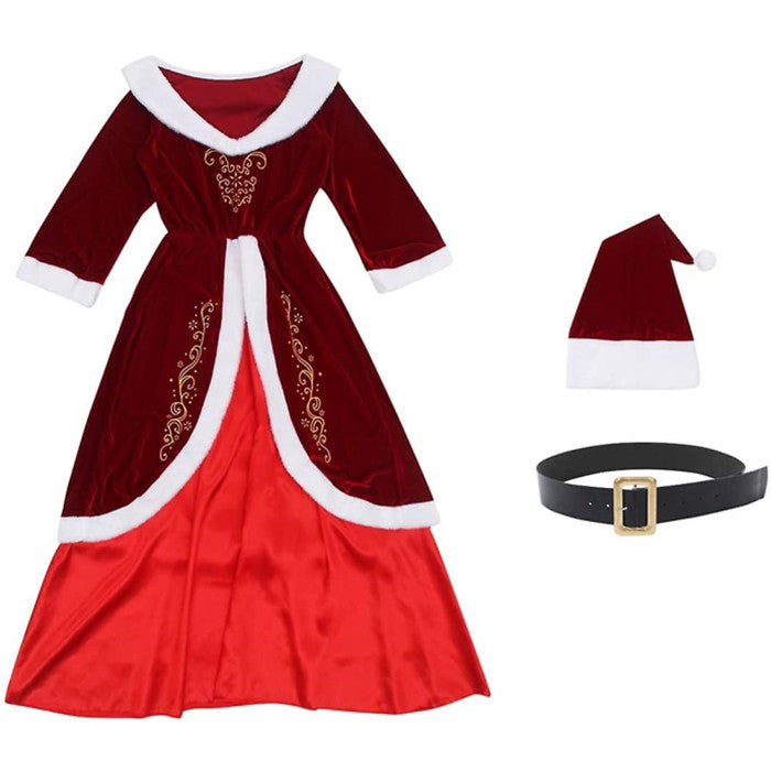 Woman Fancy Dress Mother Christmas V Neck Dress Long Sleeve Retro Luxury Costume Image 4