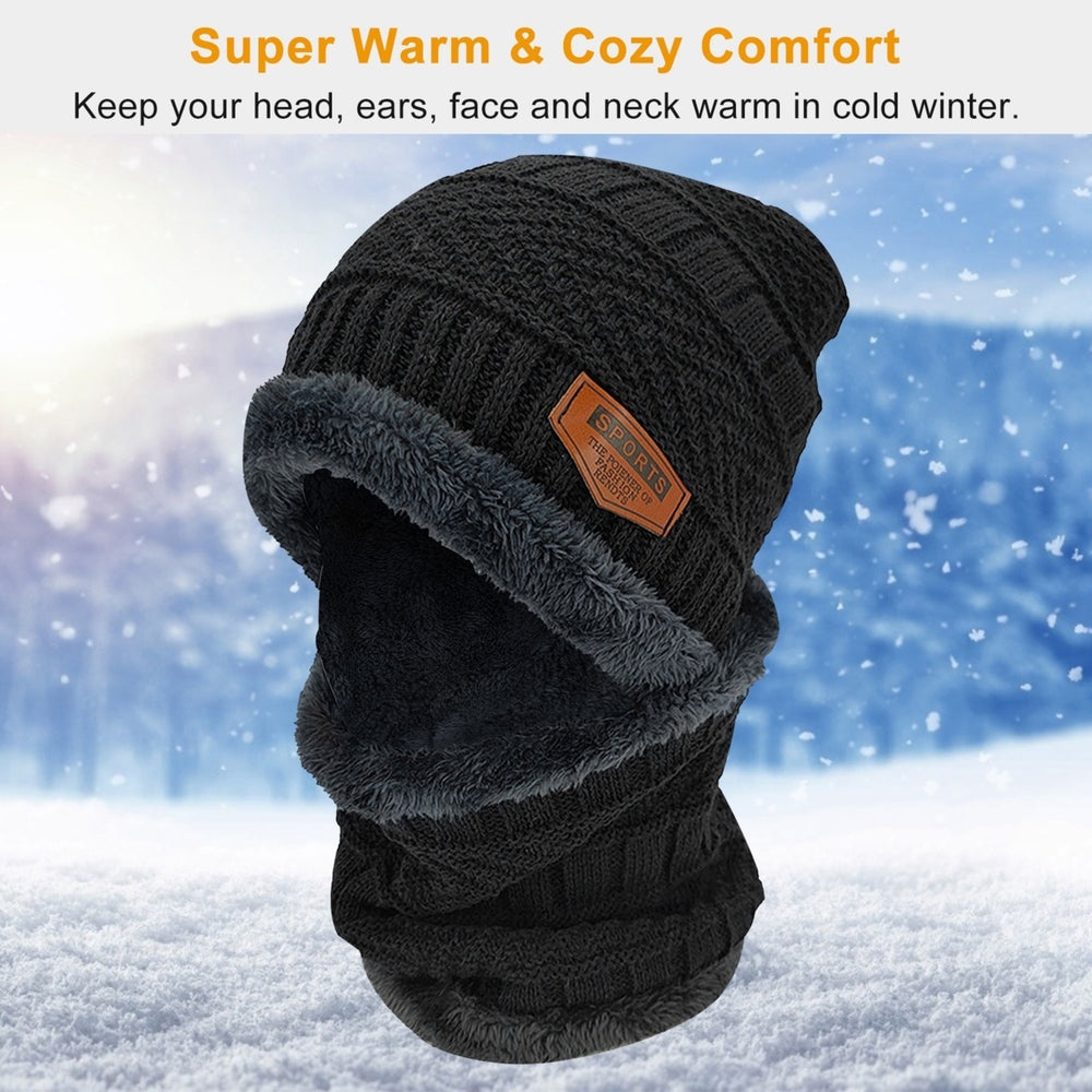Winter Beanie Hat Scarf Set Unisex Warm Knitting Skull Cap Neck Warmer For Walking Running Hiking Camping Outdoors Gift Image 2
