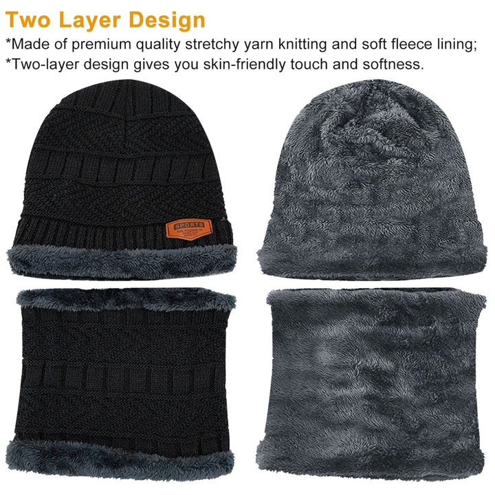 Winter Beanie Hat Scarf Set Unisex Warm Knitting Skull Cap Neck Warmer For Walking Running Hiking Camping Outdoors Gift Image 3