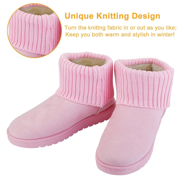 Women Lady Snow Boots Suede Mid-Calf Boot Shoe Short Plush Warm Lining Shoes Anti-slip Rubber Base Knitting Image 1