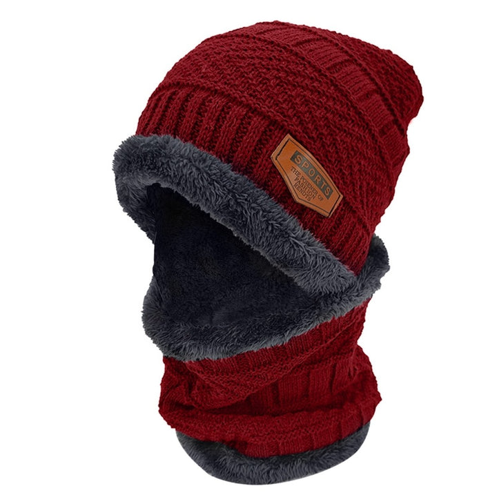 Unisex Winter Beanie Hat Scarf Set Warm Knitting Skull Cap Neck Warmer Black Blue Red Image 1