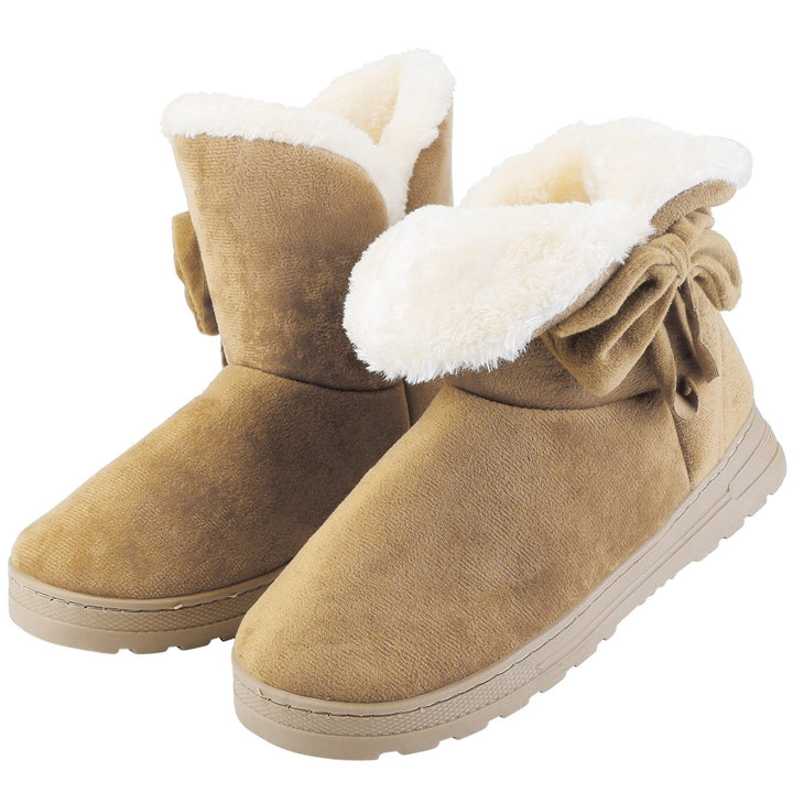 Women Snow Boots Mid-Calf Plush Lined Warm Thick Soft Fabric Black Beige Brown Image 1