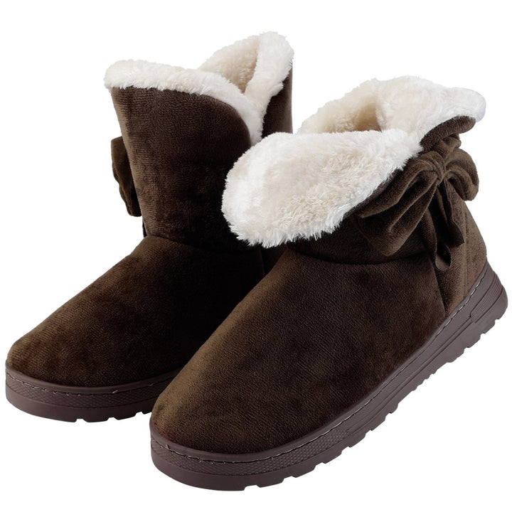 Women Snow Boots Mid-Calf Plush Lined Warm Thick Soft Fabric Black Beige Brown Image 1