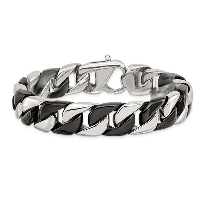 Mens Black and White Stainless Steel Curb Link Bracelet (8.75 Inches) Image 1