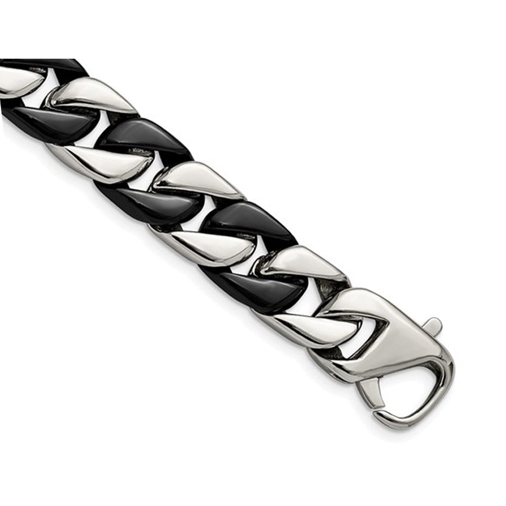 Mens Black and White Stainless Steel Curb Link Bracelet (8.75 Inches) Image 3