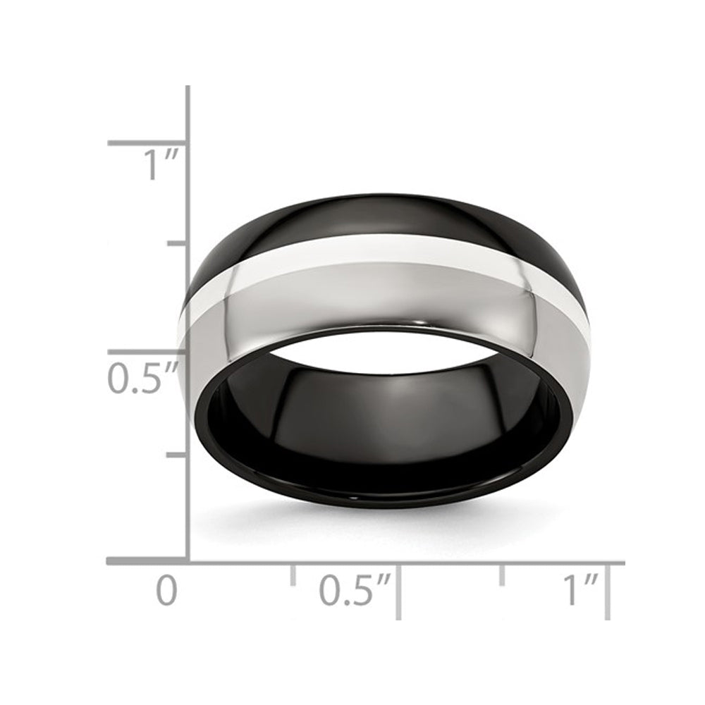 Mens Two-tone Domed Titanium Wedding Band Ring (9mm) Image 3