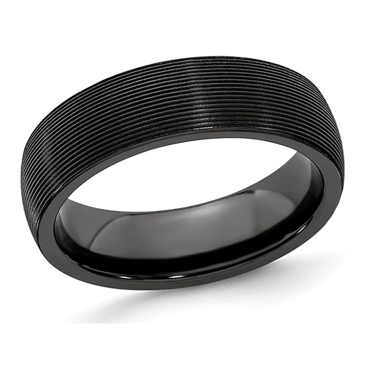 Mens Black Titanium Textured Groove Band Ring (6mm) Image 1