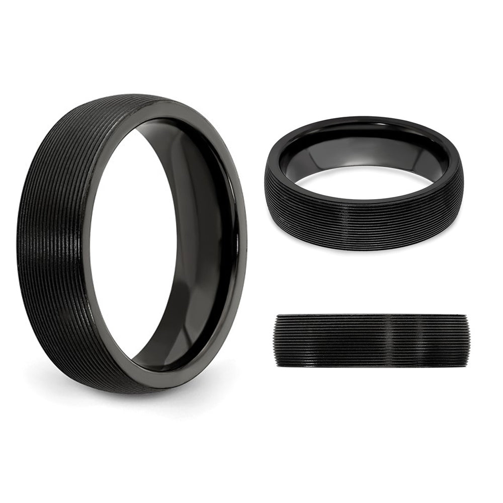 Mens Black Titanium Textured Groove Band Ring (6mm) Image 3