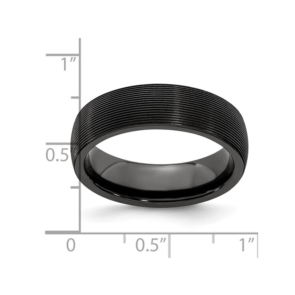 Mens Black Titanium Textured Groove Band Ring (6mm) Image 4