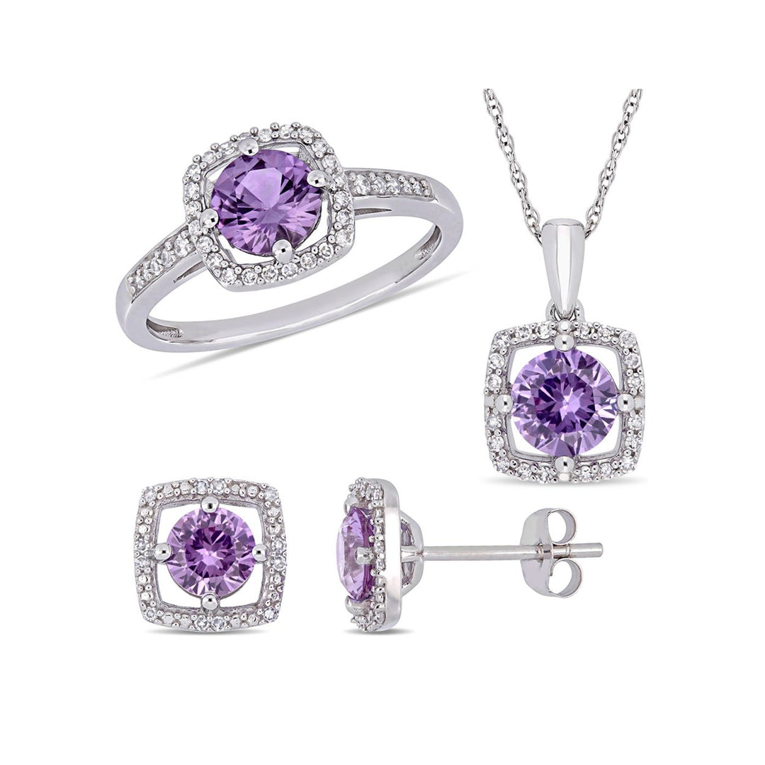 2.20 Carat (ctw) Lab-Created Alexandrite Earrings Pendant and Ring Set in 10K white Gold Image 1