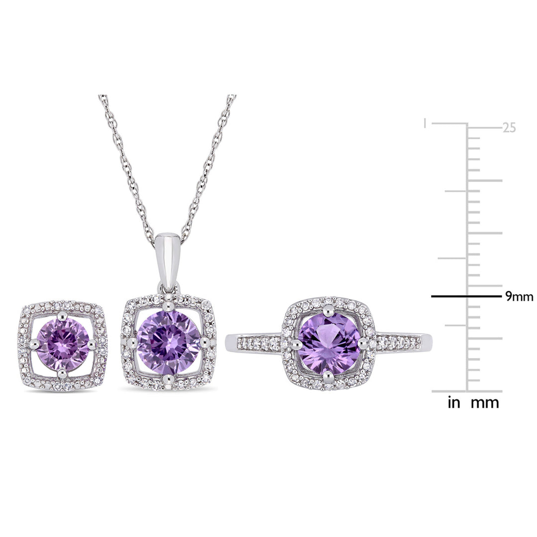 2.20 Carat (ctw) Lab-Created Alexandrite Earrings Pendant and Ring Set in 10K white Gold Image 3