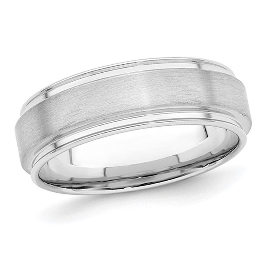 Mens Brushed Grooved Sterling Silver Band Ring (7mm) Image 1