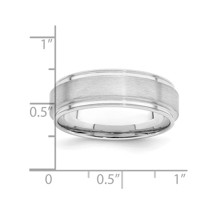 Mens Brushed Grooved Sterling Silver Band Ring (7mm) Image 2