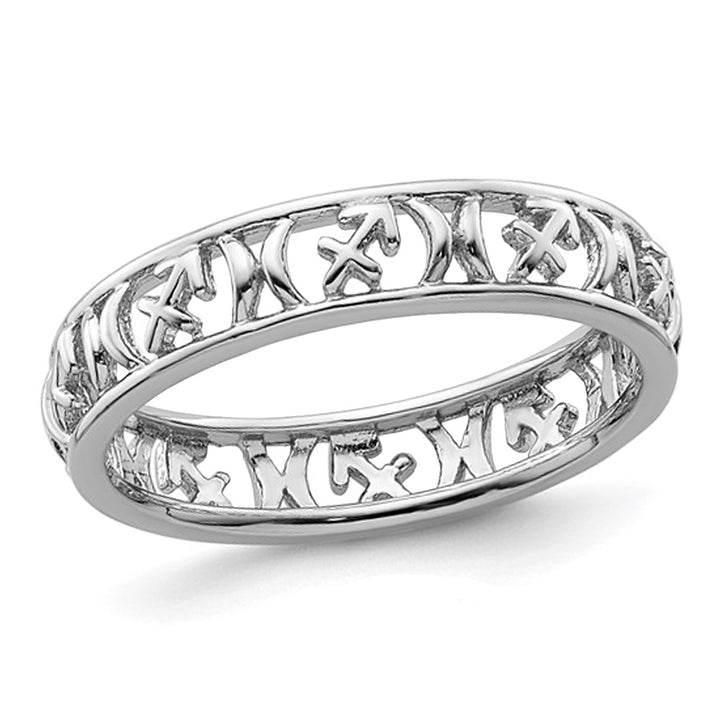 Sterling Silver Sagittarius Zodiac Astrology Ring Band Image 1