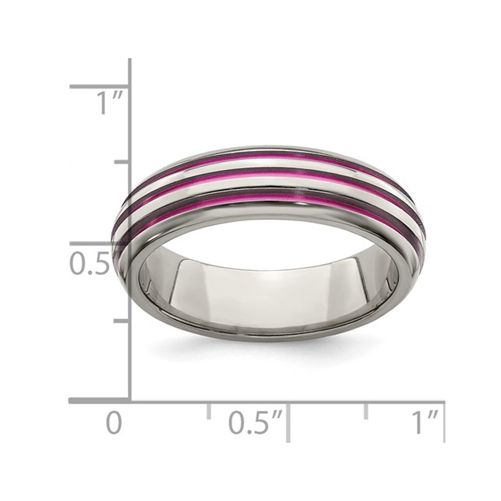 Ladies or Mens Titanium Pink Anodized Triple Grooved Band Ring (6mm) Image 3