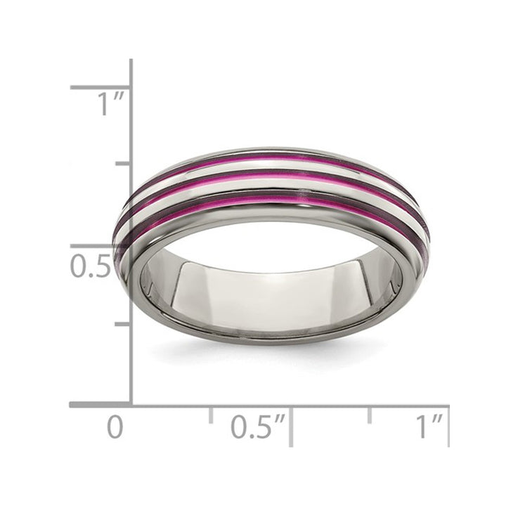 Ladies or Mens Titanium Pink Anodized Triple Grooved Band Ring (6mm) Image 3