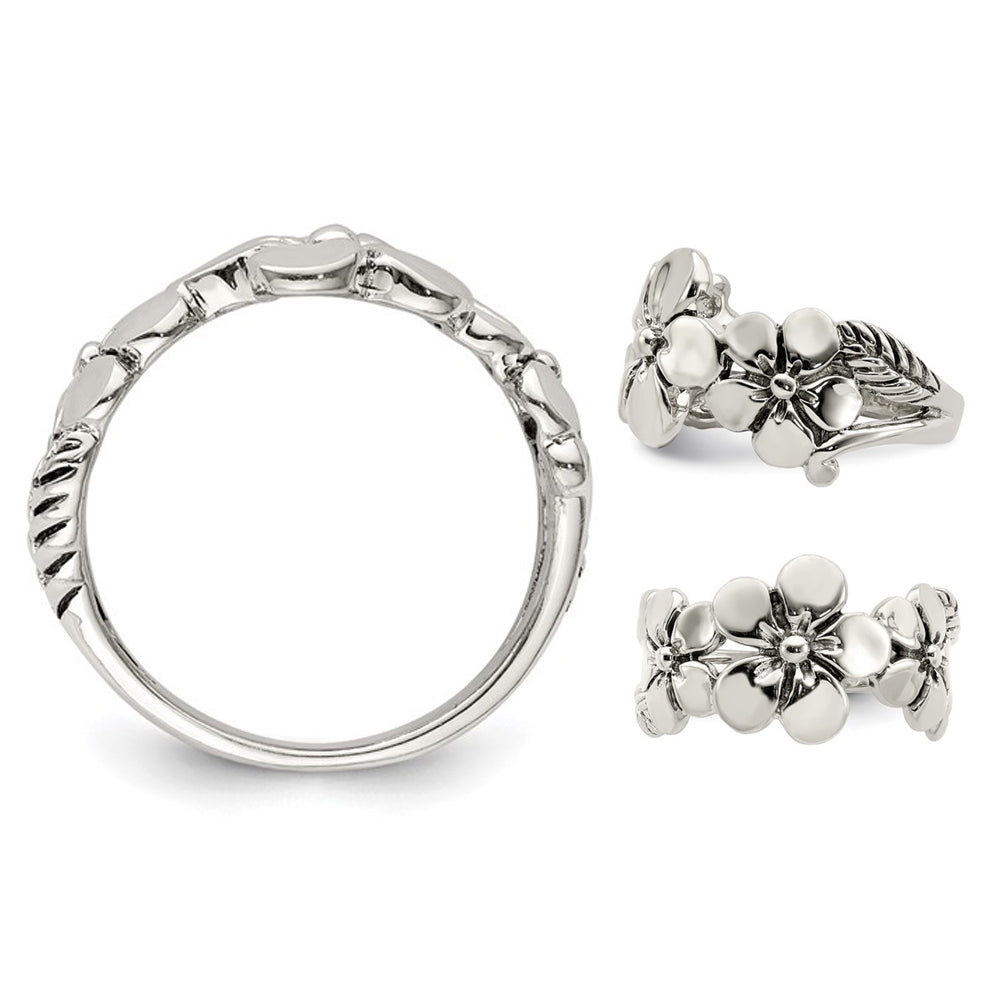 Sterling Silver Polished and Antiqued Flower Ring Image 2