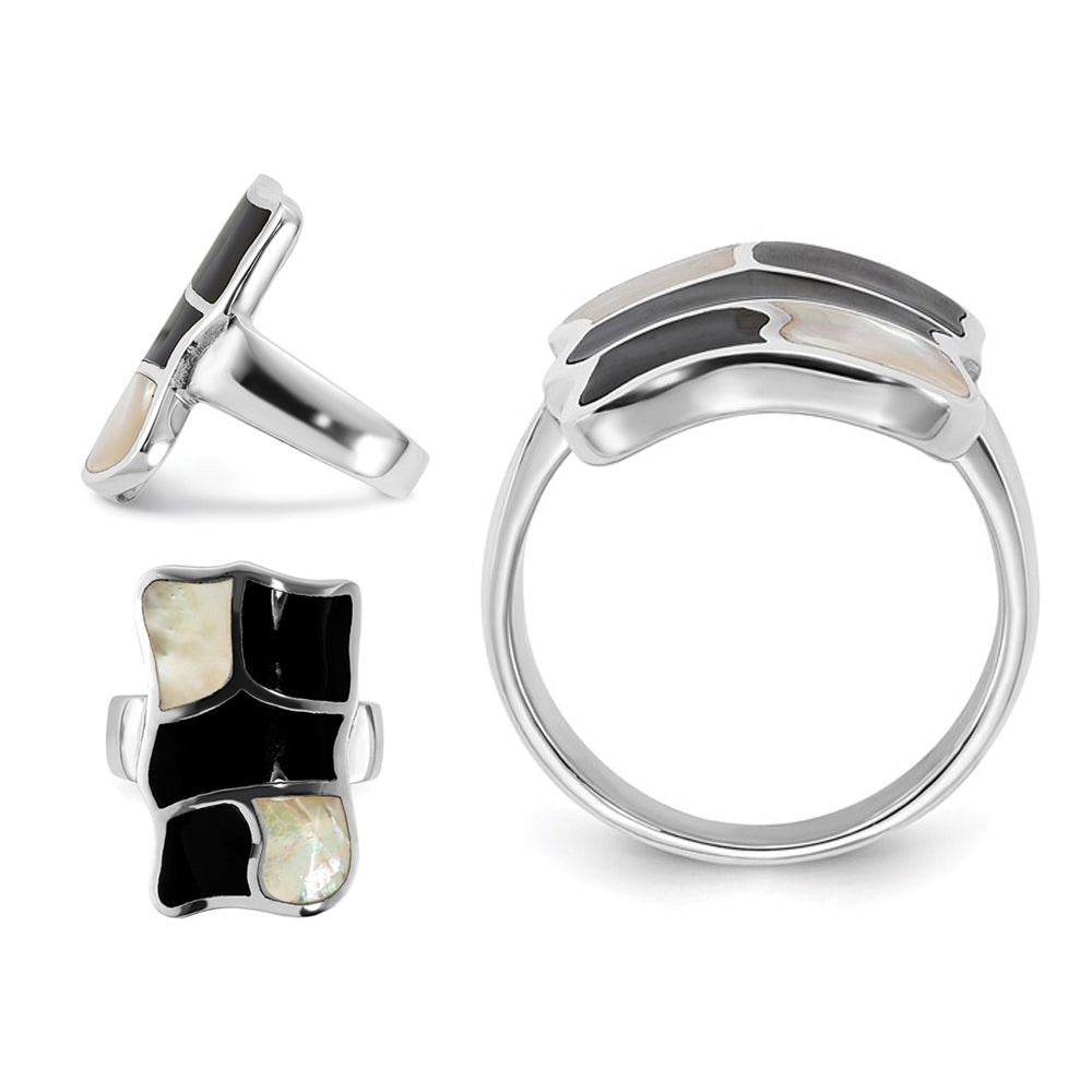 Mother of Pearl and Black Enamel Ring in Sterling Silver Image 4
