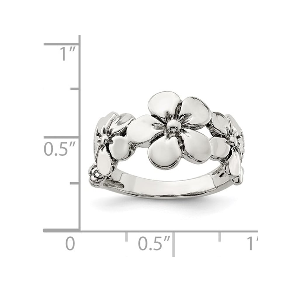 Sterling Silver Polished and Antiqued Flower Ring Image 3