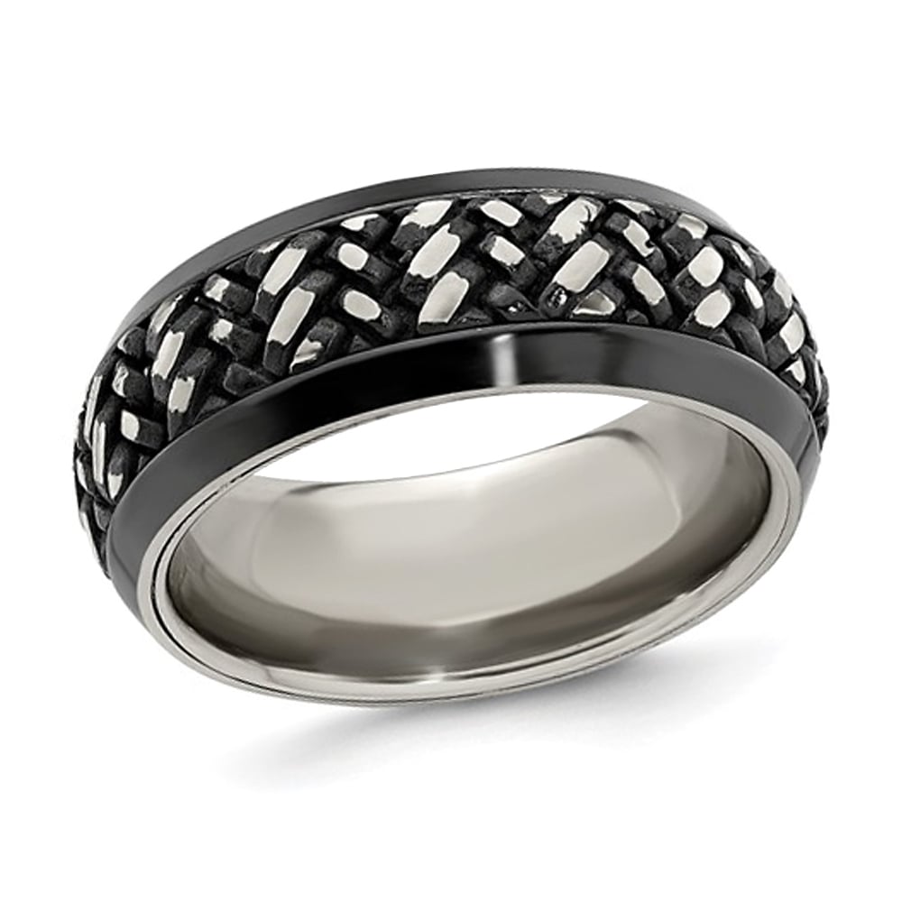 Mens Black Titanium Woven Band Ring (9mm) Image 1