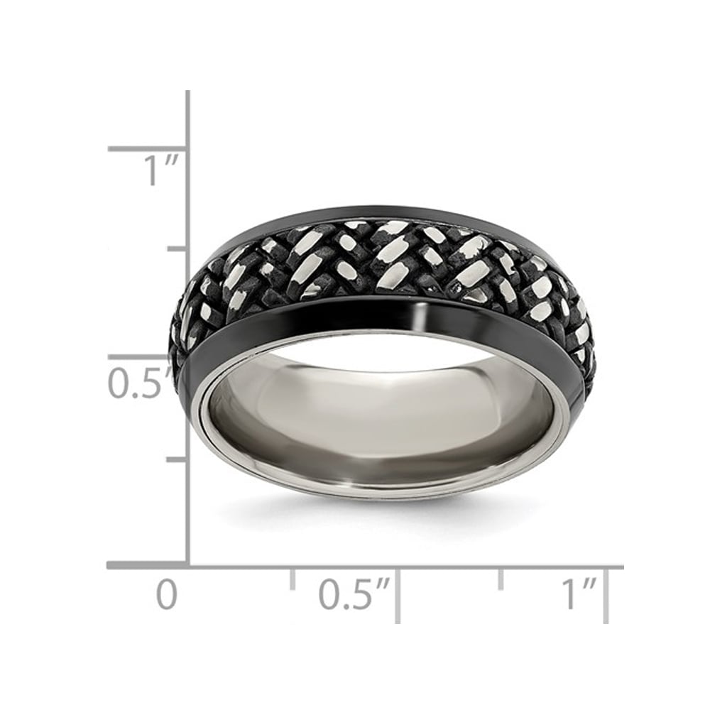 Mens Black Titanium Woven Band Ring (9mm) Image 3