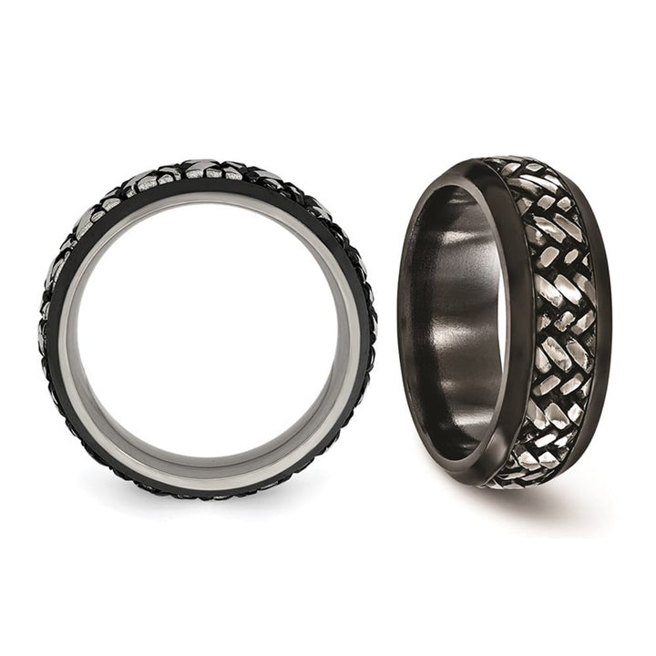 Mens Black Titanium Woven Band Ring (9mm) Image 4