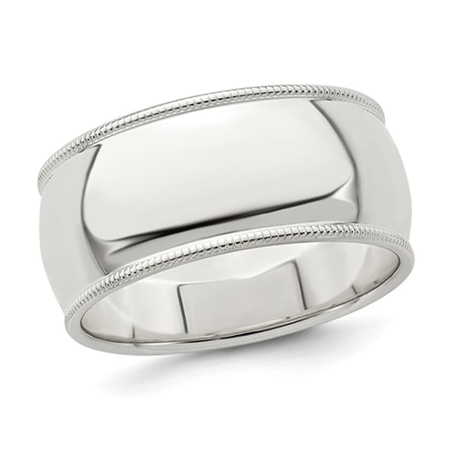 Mens Milgrain Wedding Band Ring in Sterling Silver (9mm) Image 1