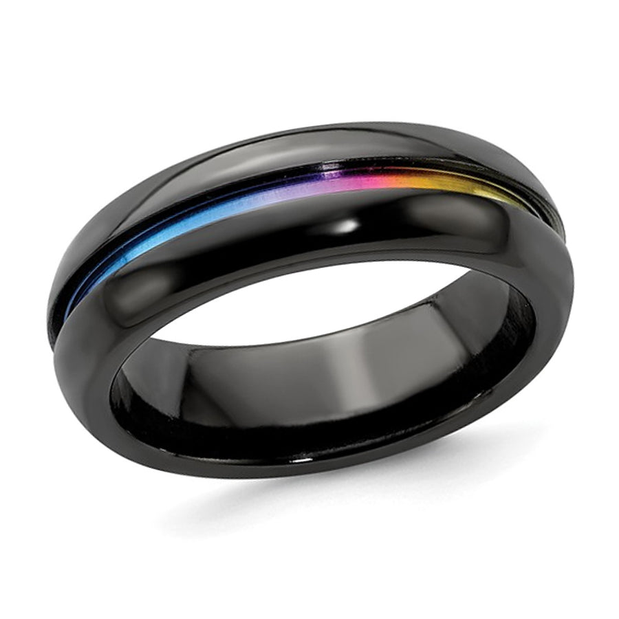 Mens Titanium Rainbow Anodized Center Band Ring (7mm) Image 1