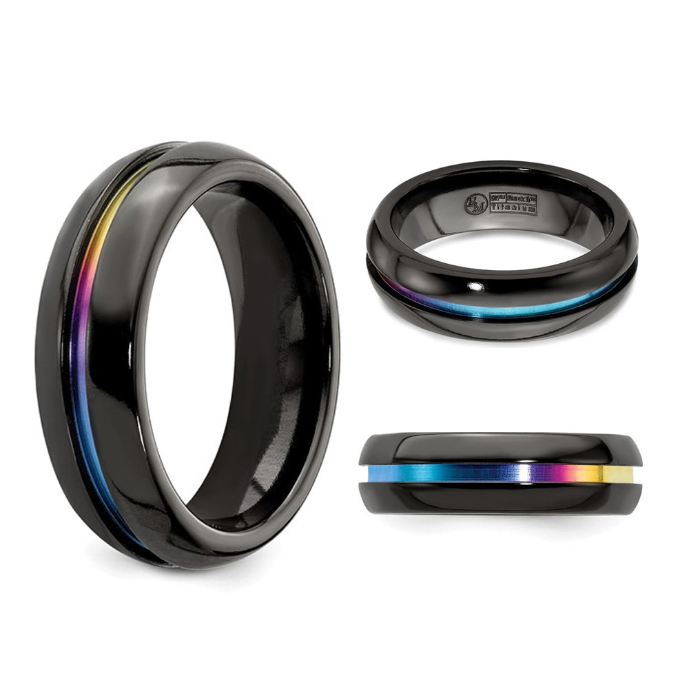 Mens Titanium Rainbow Anodized Center Band Ring (7mm) Image 4