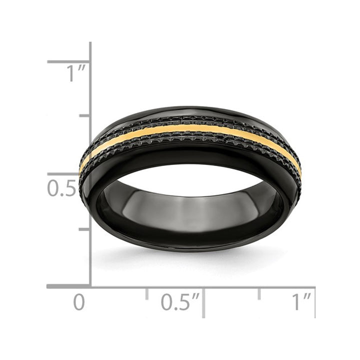 Mens Black Titanium Gold Stripe Center Band Ring (7mm) Image 4