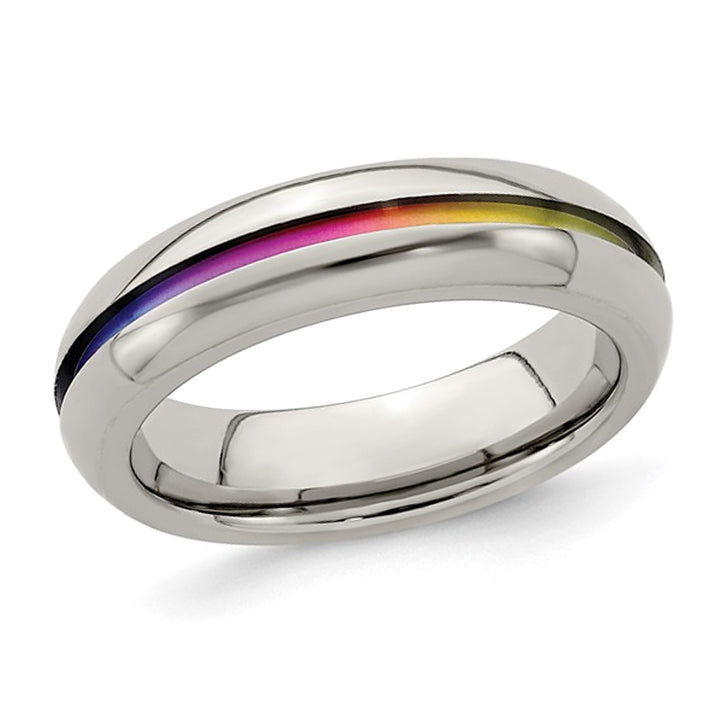 Ladies or Mens Titanium Rainbow Anodized Center Band Ring (6mm) Image 1