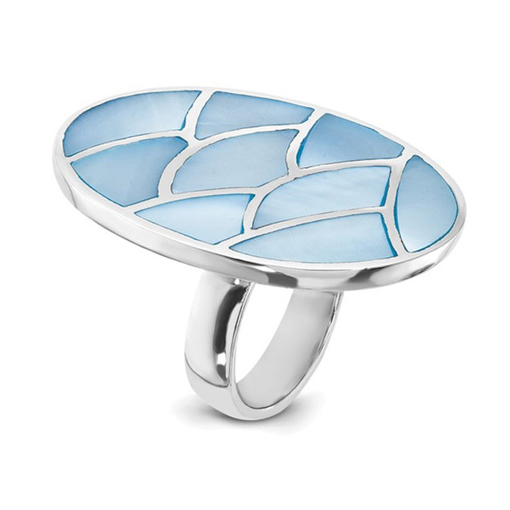 Blue Mother of Pearl Scalloped Oval Ring in Sterling Silver Image 1