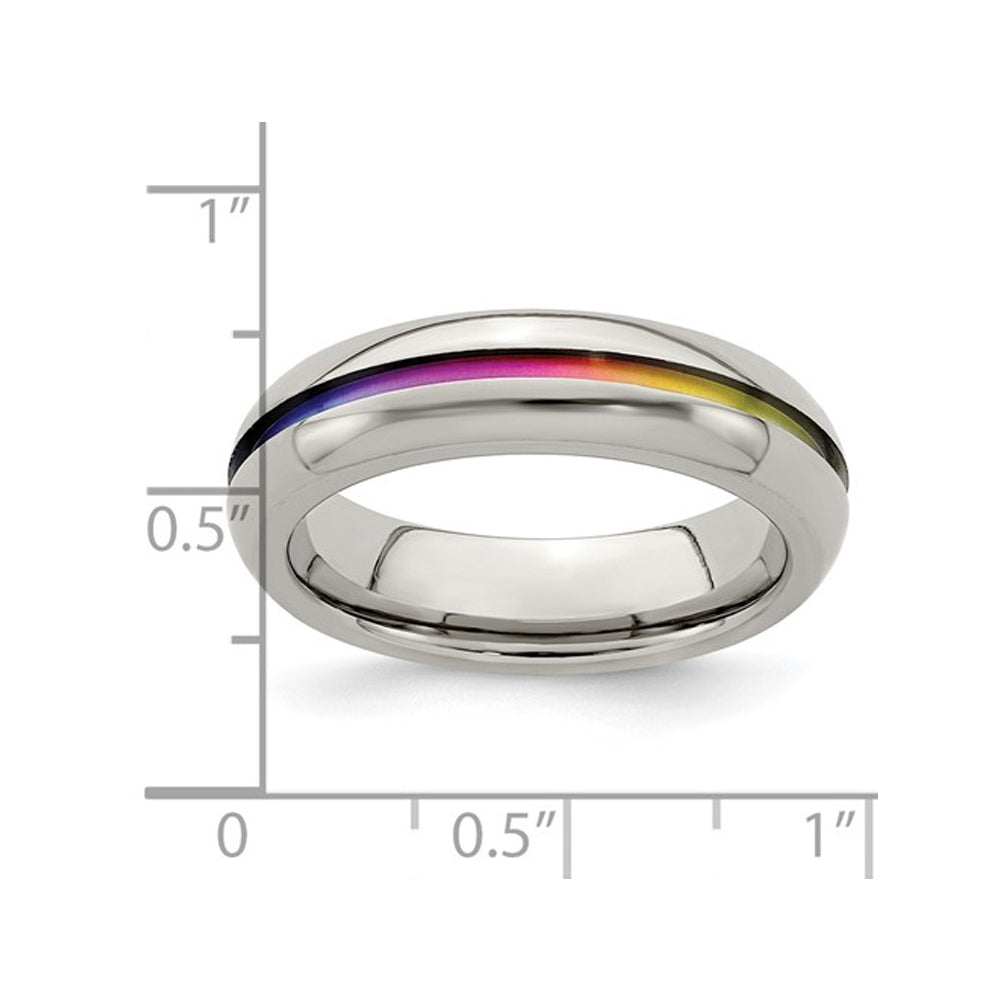 Ladies or Mens Titanium Rainbow Anodized Center Band Ring (6mm) Image 3