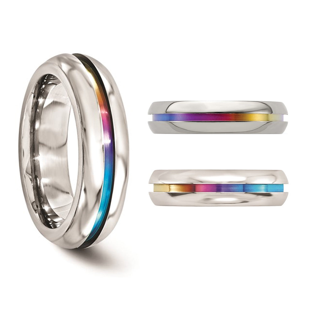 Ladies or Mens Titanium Rainbow Anodized Center Band Ring (6mm) Image 4