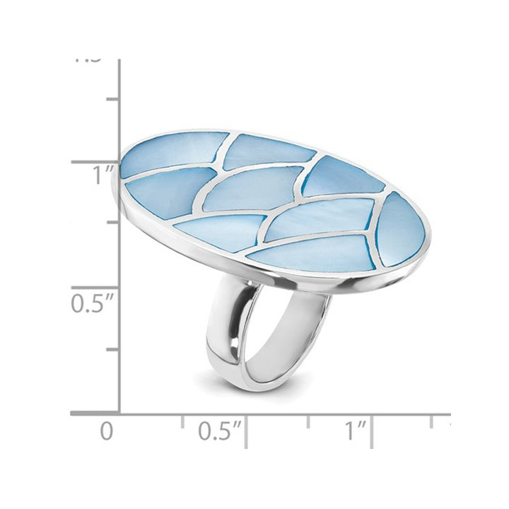 Blue Mother of Pearl Scalloped Oval Ring in Sterling Silver Image 4