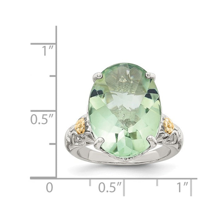 2.00 Carat (ctw) Oval-Cut Green Quartz Ring in Sterling Silver with 14k Accent Image 3