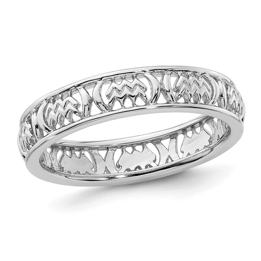 Sterling Silver Aquarius Zodiac Astrology Ring Band Image 1