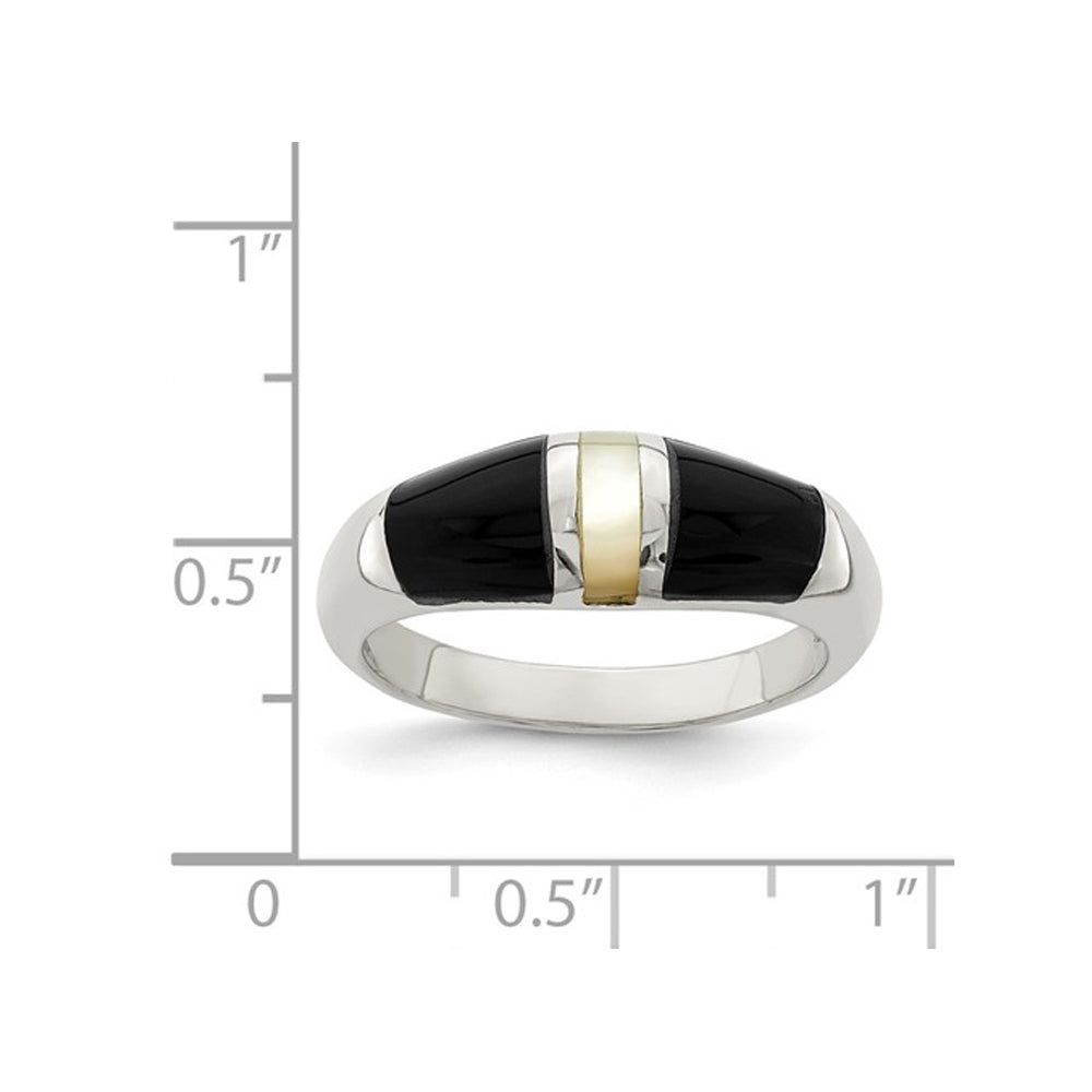 White Mother of Pearl and Onyx Ring in Sterling Silver Image 4